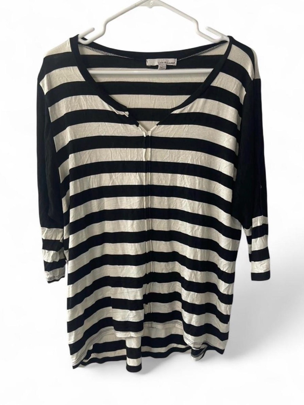 Lucy & Laurel Black and Cream Striped Scoop-Neck Top